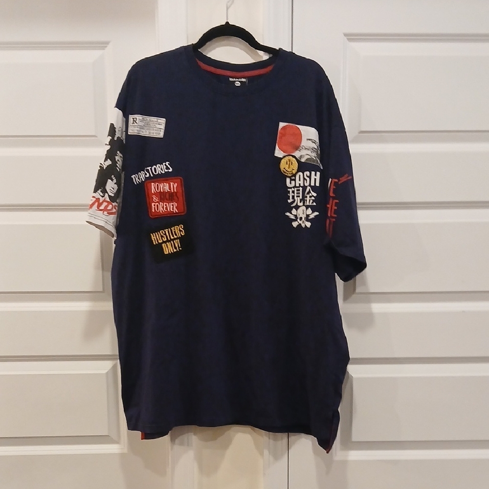 Makobi Rhinestone Japan Back Patch Graphic Tee Navy Multi Color Size 3XB